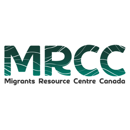 Large black and green block letters that read MRCC, accompanied by the words Migrants Resource Centre Canada in smaller black lettering below.